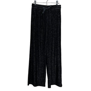 See You Soon Straight Leg Pull On Velvet Pants Black Silver Stripe Women 4 NWT
